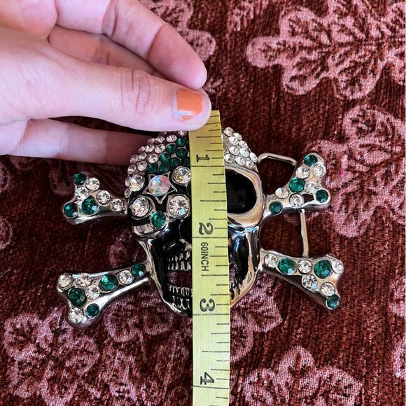 Bling Skull Crossbones Belt Buckle Emerald Green Bling - Picture 3 of 10